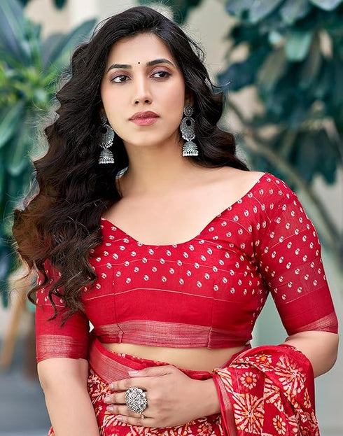 Siril Women'S Tassel & Printed Cotton Saree With Blouse