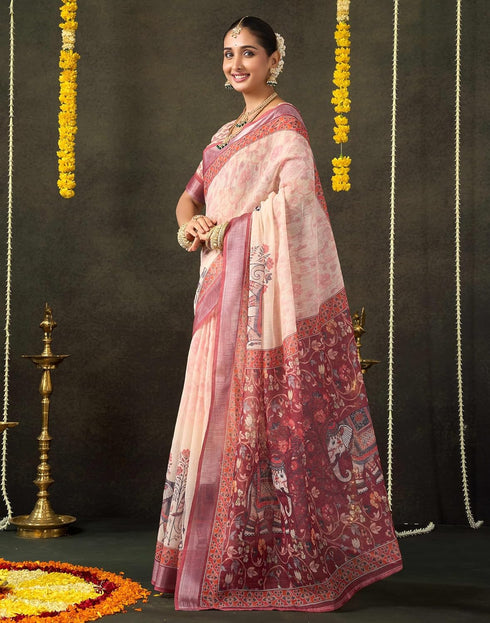 Vasthrlay Special Printed Unstitched Beige Saree