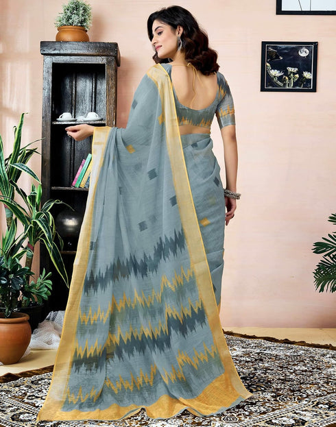 Vasthrlay Womens Printed Unstitched Dark Green Saree