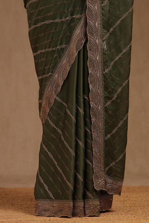 Vasthrlay Olive Chiffon Embellished