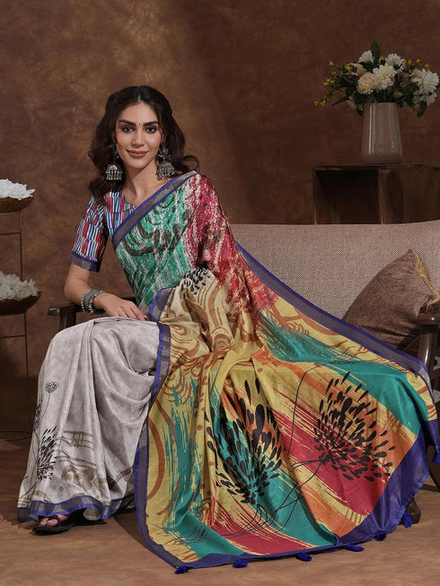 Vasthrlay Weaving Printed Unstitched Dusty Pink Saree