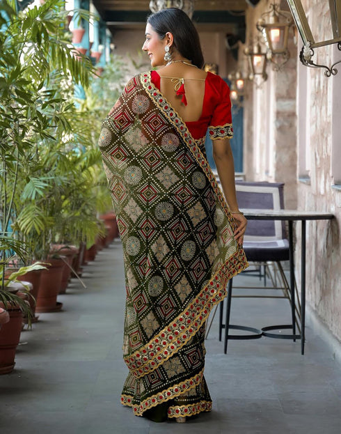 Vasthrlay Bandhani Embroidery Unstitched Dusty Pink Saree
