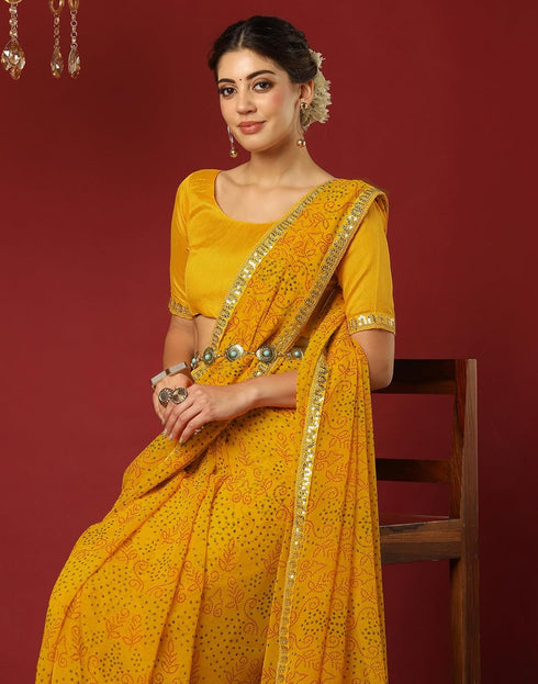Vasthrlay Georgette Bandhani Unstitched Rani Pink Saree