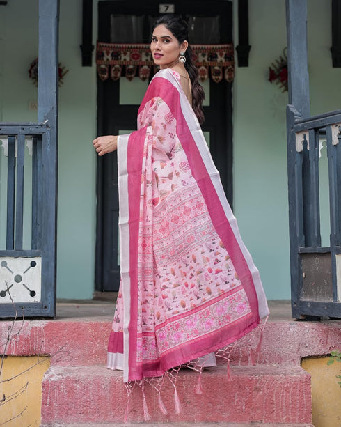 Vasthrlay Floral Prints Tasseled Saree