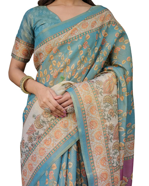 Vasthrlay Handloom Turquoise Paisley Saree