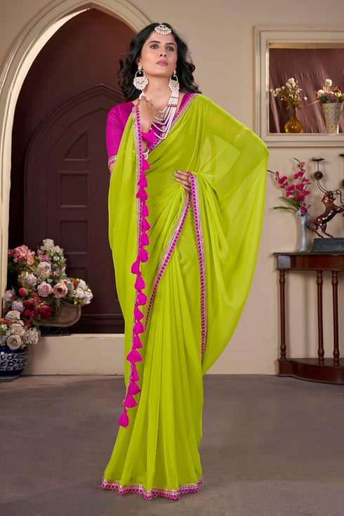 Vasthrlay Georgette Pumpum Green Ethnic Wear