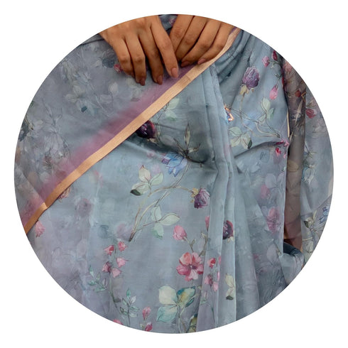 Vasthrlay Fashion Organza Printed White Ethnic Wear