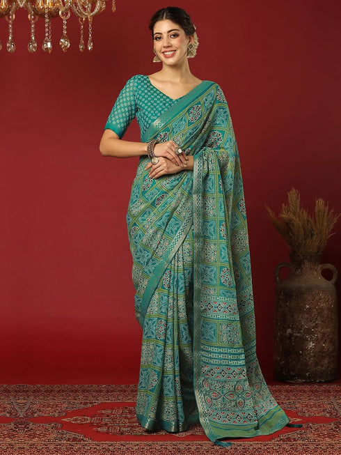Vasthrlay Georgette Bandhani Unstitched Pink Saree