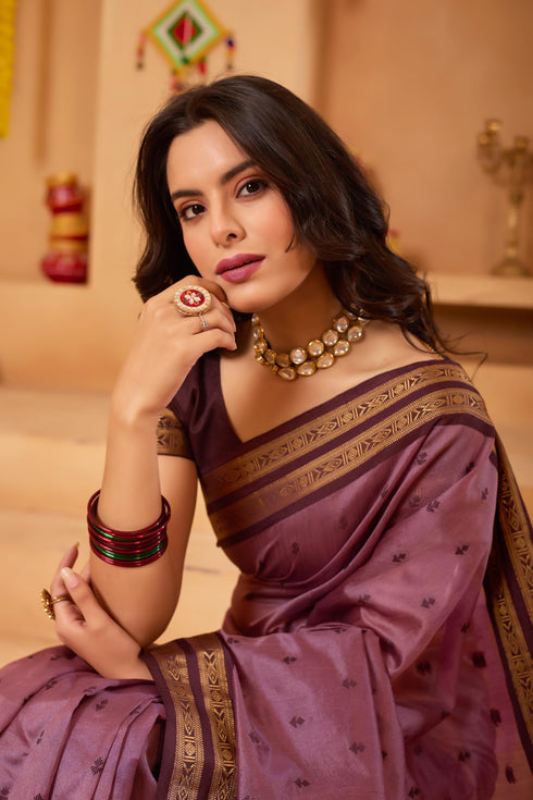 Vasthrlay Orange Jacquard Unstitched Saree