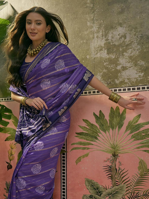 Vasthrlay Georgette Printed Unstitched Rani Pink Saree
