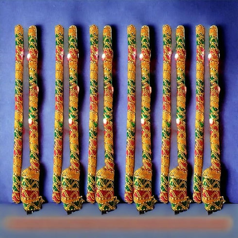Saudeep India Brocade Lace Decorated Wooden LED Dandiya Sticks