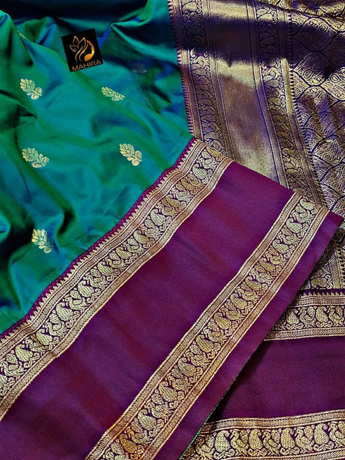 Vasthrlay Kanjivaram Floral Design Contrast Seagreen
