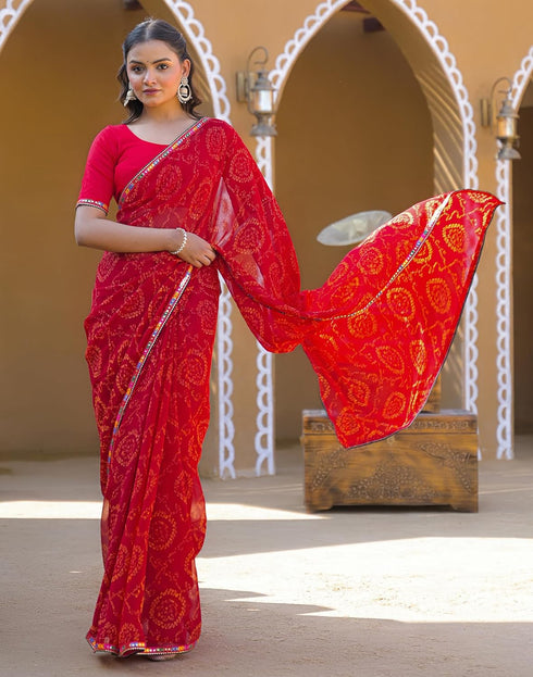 Vasthrlay Georgette Bandhani Unstitched Maroon Saree