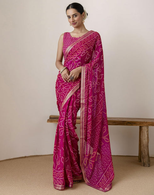 Vasthrlay Georgette Bandhani Unstitched Maroon Saree