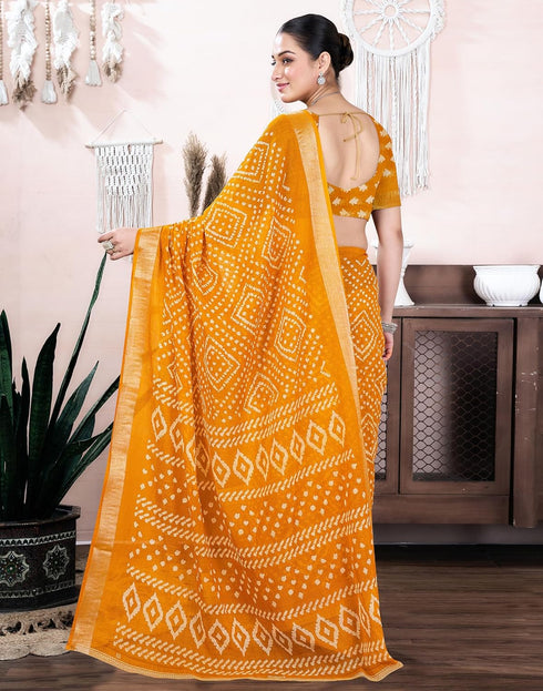Vasthrlay Bandhani Printed Unstitched Yellow Saree