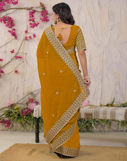 Vasthrlay Embroidery Scalloped Unstitched Maroon Saree