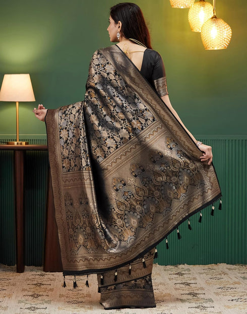 Vasthrlay Banarasi Kanjivaram Unstitched Black Saree