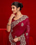 Vasthrlay Embroidery Scalloped Dark Rani Pink Saree With Unstitched Blouse Piece