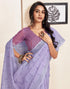 Vasthrlay Printed Striped Lavender Saree With Unstitched Blouse Piece