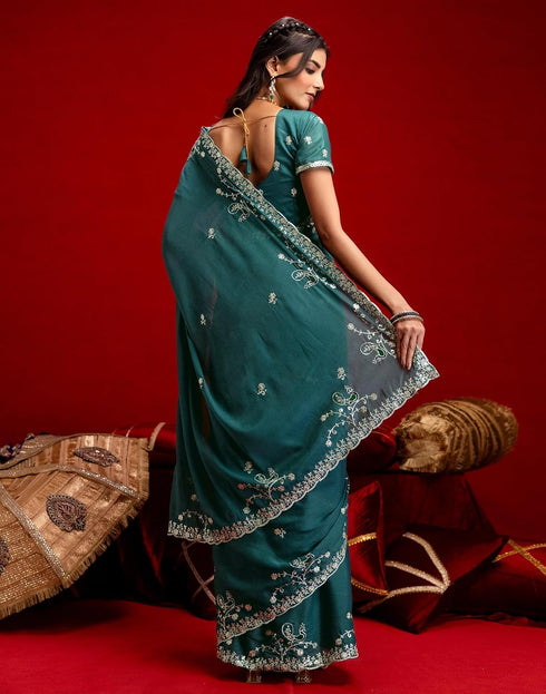 Vasthrlay Georgette Embroidery Unstitched Maroon Saree