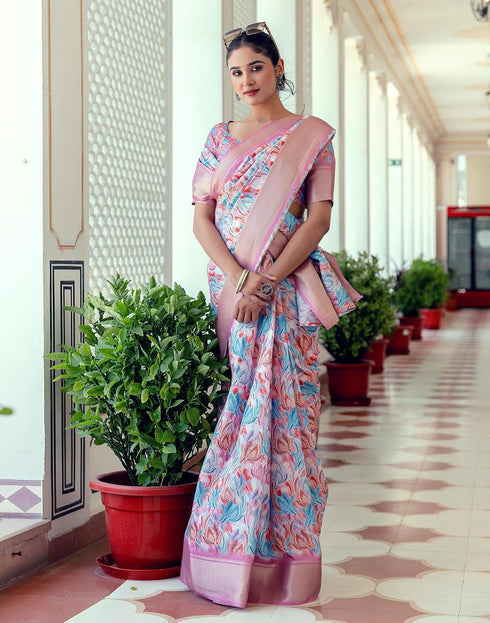 Vasthrlay Womens Printed Mauve Saree With Unstitched Blouse Piece