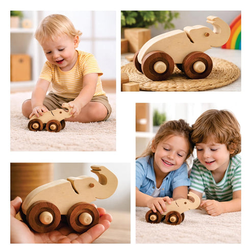 Wooden Elephant Pull-Along Toy for Toddlers