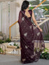 Vasthrlay Georgette Printed Wine Saree With Unstitched Blouse Piece