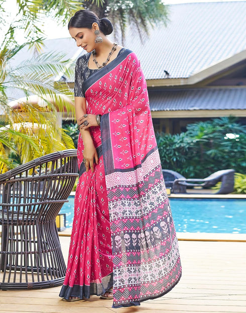 Vasthrlay Chanderi Bandhani Unstitched White Saree