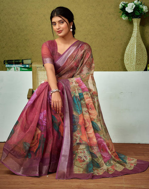 Vasthrlay Womens Cotton Printed Brown Saree