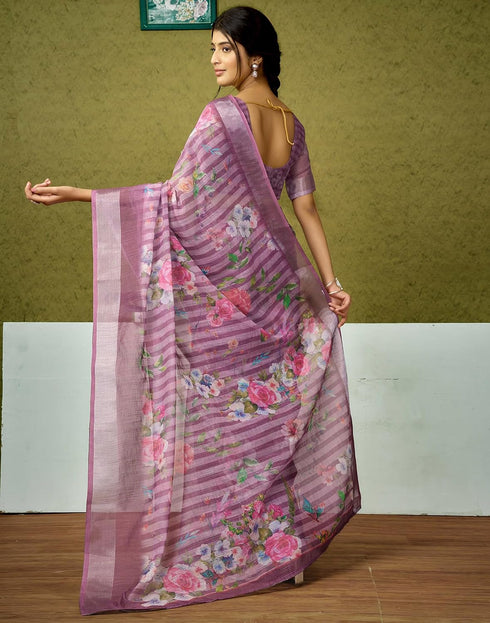 Vasthrlay Womens Cotton Printed Pink Saree With Unstitched Blouse Piece