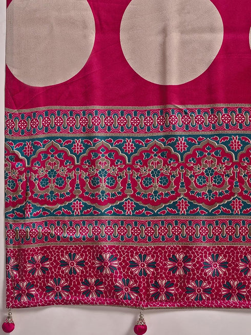Vasthrlay Printed Tassels Cream Saree
