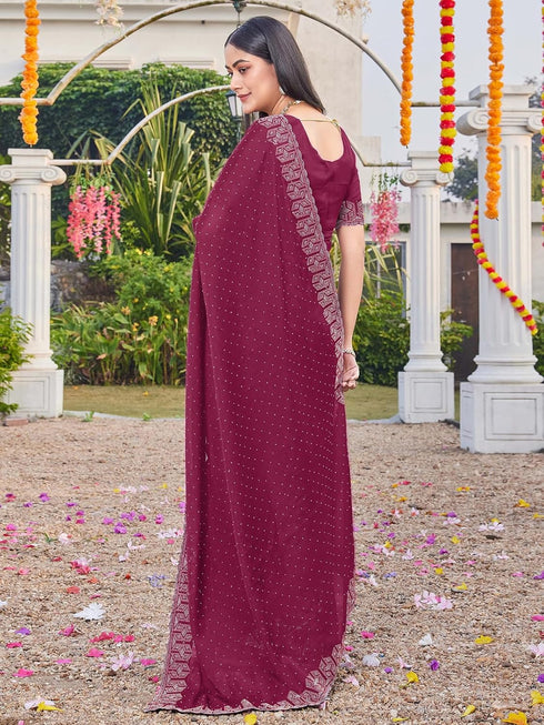Vasthrlay Georgette Embroidery Dark Saree