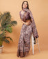 Vasthrlay Mauve Patchwork Print Polyester Saree With Zari Border And Unstitched Blouse Piece