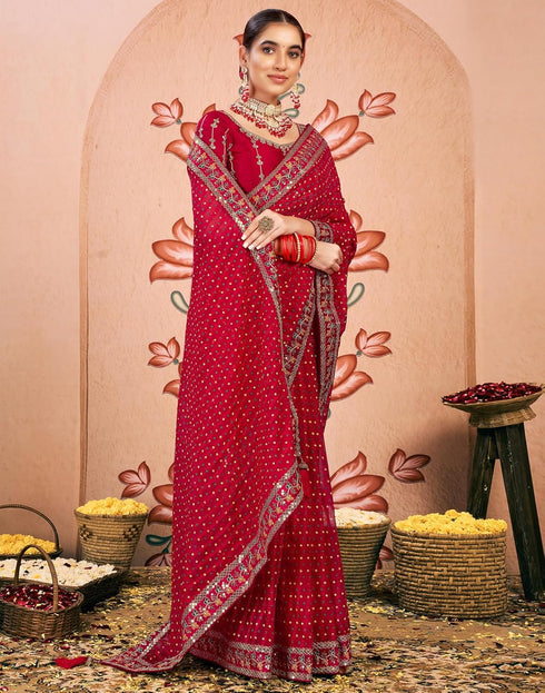 Vasthrlay Bandhani Embroidery Unstitched Rama Green Saree