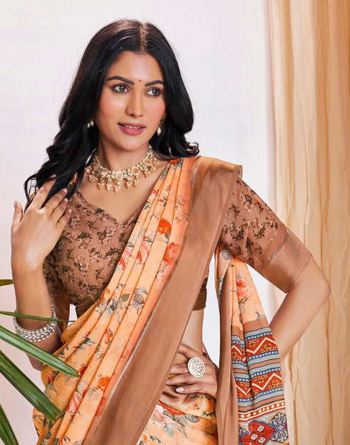 Vasthrlay Georgette Printed Unstitched Multicolor Saree