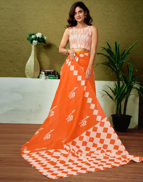 Vasthrlay Chanderi Printed Unstitched Blue Saree