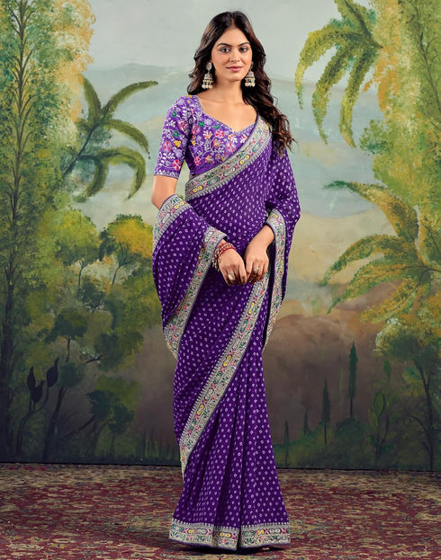 Vasthrlay Georgette Embroidery Unstitched Purple Saree