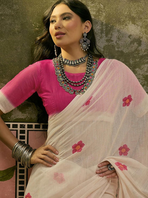 Vasthrlay Printed Off White Off White Saree