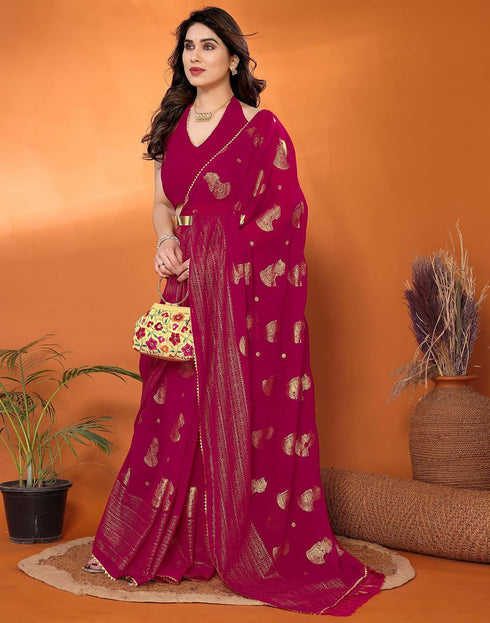 Vasthrlay Georgette Weaving Blue Saree With Unstitched Blouse Piece