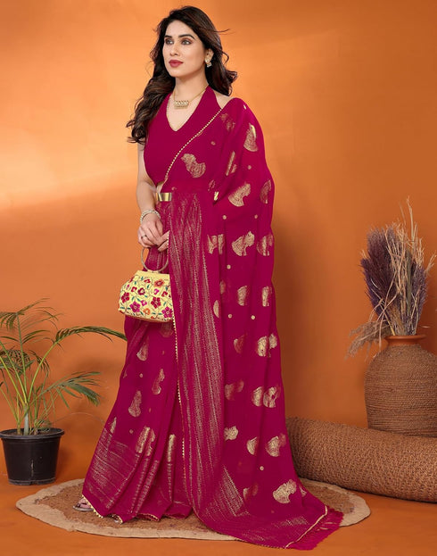 Vasthrlay Georgette Weaving Unstitched Red Saree