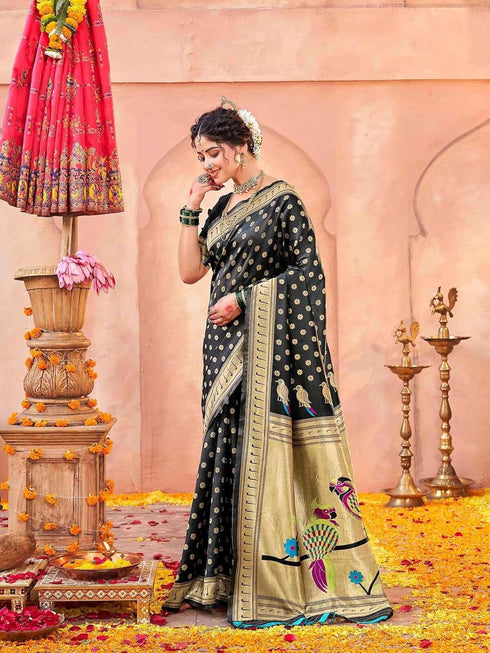 Vasthrlay Weaving Paithani Unstitched Teal Saree