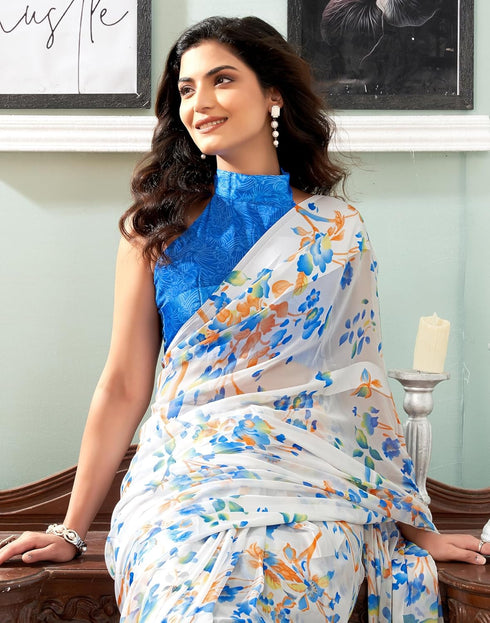 Vasthrlay Georgette Sequence Unstitched Black Saree