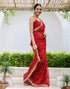 Vasthrlay Bandhani Embroidery Red Saree With Unstitched Blouse Piece