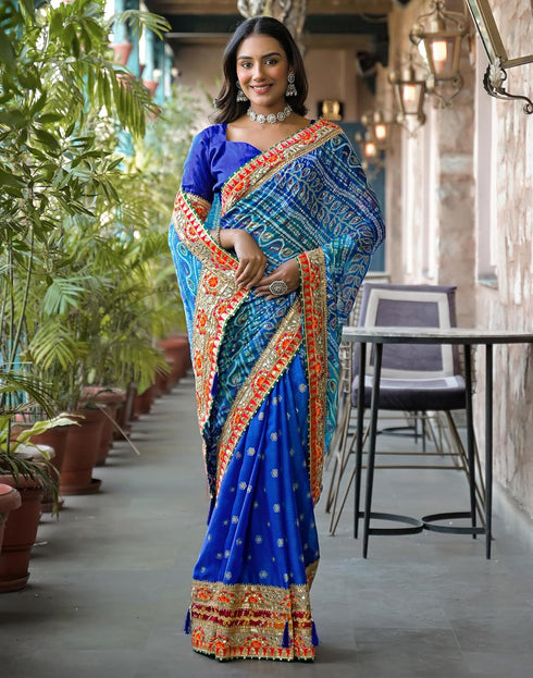 Vasthrlay Bandhani Embroidery Unstitched Pink Saree