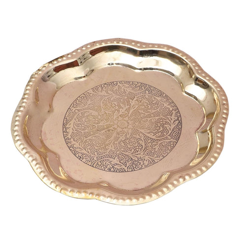 8 Inches Ethnic Carved Brass Puja Thali