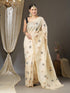 Vasthrlay Embroidered Banarasi Unstitched Cream Ethnic Wear