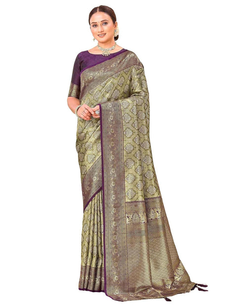 Vasthrlay Womens Banarasi Unstitched Green Saree