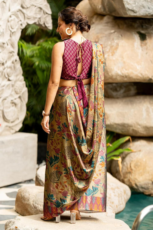 Vasthrlay Fashion Chiffon Georgette Beige Ethnic Wear