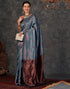 Vasthrlay Banarasi Kanjeevaram Blue Saree With Unstitched Blouse Piece