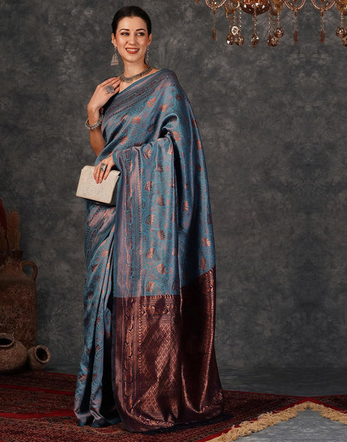 Vasthrlay Banarasi Kanjeevaram Unstitched Beige Saree